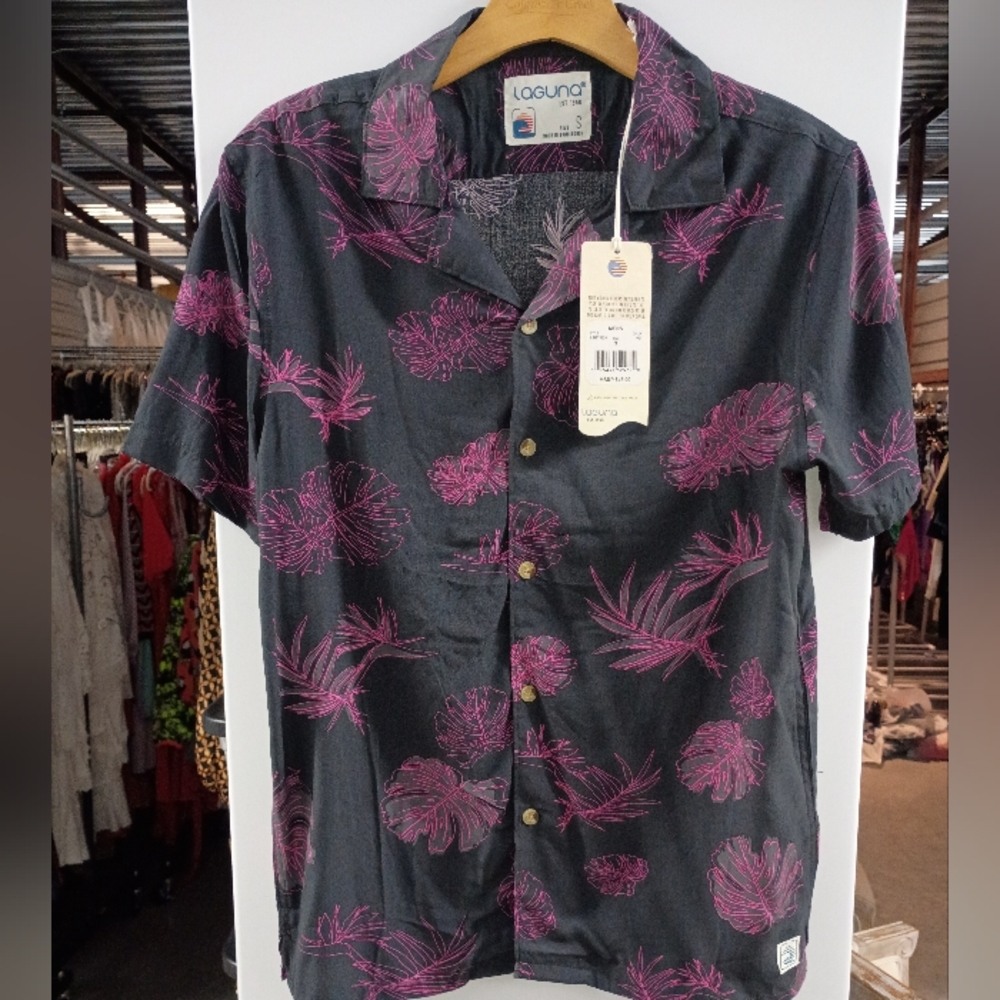 Laguna B Black and Pink Casual Button Down Shirt